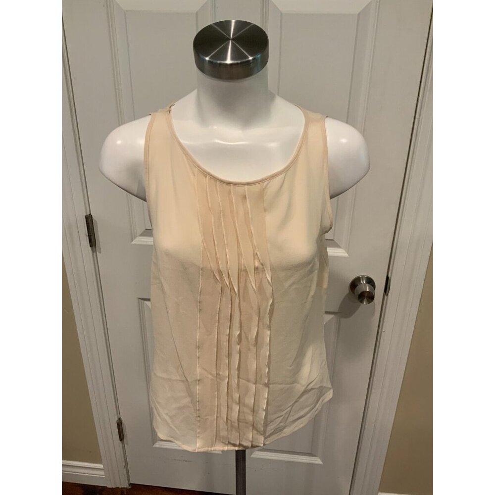 Escada Cream Silk Crepe Sheer Sleeveless Ruffle Front Top, Size 4 (US) 36 (EU)